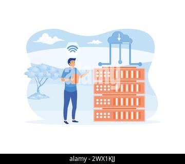 Web hosting concept. Concept of cloud computing, online database, technology. flat vector modern illustration Stock Vector