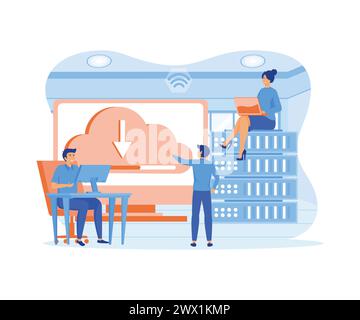 Concept of cloud computing, online database, technology, security, computer. flat vector modern illustration Stock Vector