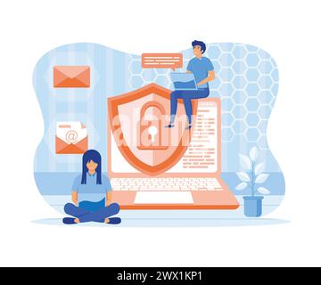 Data protection concept.Safety and confidential data protection. Internet security. Social Media. flat vector modern illustration Stock Vector