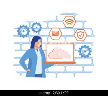 Web hosting concept. Concept online database, technology, security, computer, web data center, server. For web banner, infographics, mobile app. flat Stock Vector