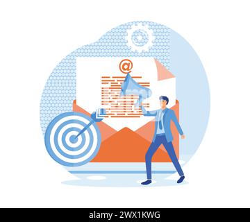 Email marketing concept. Advertising media, target consumers, send messages, invite people, message notifications, attractive offers. flat vector mode Stock Vector