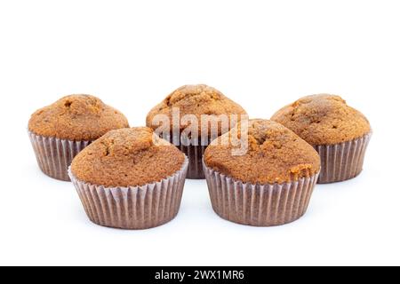 Fresh muffins chocolate cakes on white isolated background Stock Photo