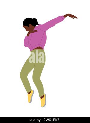 Young black woman in casual clothes dancing. Stock Vector