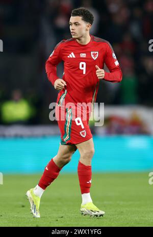 Cardiff, Wales, 26th March 2024.   Brennan Johnson  of Wales during the UEFA European Championship Qualifying match at the Cardiff City Stadium, Cardiff. Picture credit should read: Darren Staples / Sportimage Stock Photo