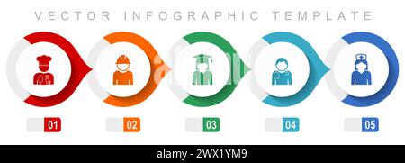 Human resources flat design infographic template, miscellaneous symbols such as chef, worker, student, doctor and nurse, vector icons collection Stock Vector