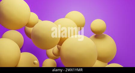 Group of yellow balls floating in the air 3d render illustration Stock Photo