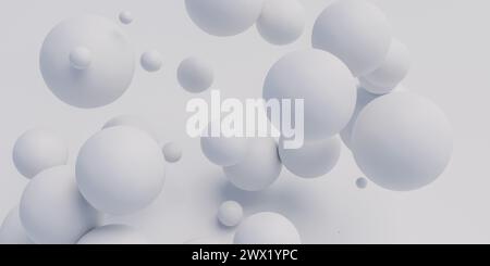 Group of white balls floating in the air 3d render illustration Stock Photo