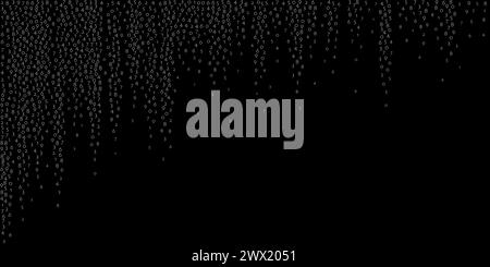 Falling numbers, big data concept. Binary white flying digits. Fine futuristic banner on black background. Digital illustration with falling numbers. Stock Photo