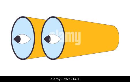 Binoculars with eyes on lenses 2D linear cartoon object Stock Vector