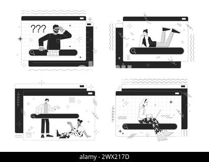 Searching information online 2D linear illustration concept set Stock Vector