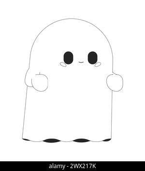 Cute little ghost black and white 2D line cartoon character Stock Vector