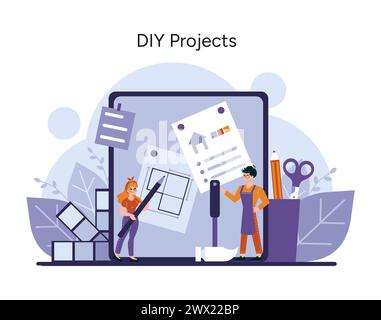 DIY Projects set. Creative souls immerse in the art of crafting ...