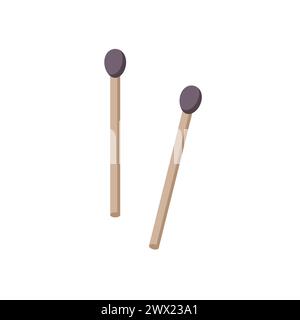 Couple of matches. Match out of opened matchbox, matchstick. Flat design style. Vector illustration isolated on white background. Stock Vector
