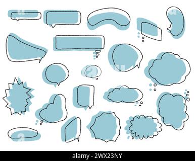 Bubble talk phrases hand draw big set . Online chat clouds  shapes vector isolated on white background. Stock illustration. Message boxes. Symbolic di Stock Vector