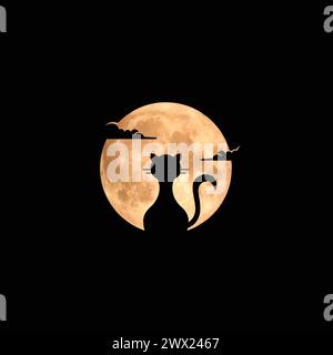 Cat and Moon Logo. Cat vector Illustration Stock Vector