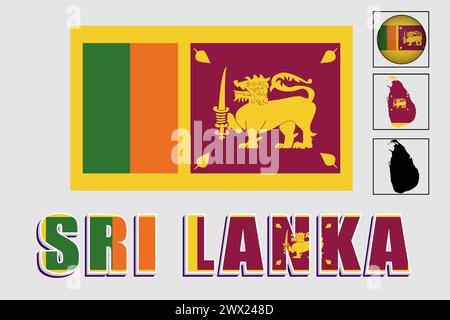 Sri Lanka flag and map in a vector graphic Stock Vector