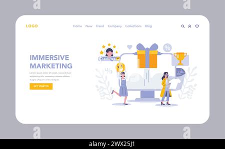 Strategic approaches in marketing web or landing page. Immersive Experiences. Engaging customers with interactive marketing and rewards. Personalized digital promotions. Vector illustration. Stock Vector