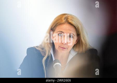 Berlin, Germany. 27th Mar, 2024. Barbara Slowik, Chief of Police of Berlin, speaks at the press conference to present the police crime statistics and politically motivated crime 2023 in Berlin. Credit: Hannes P. Albert/dpa/Alamy Live News Stock Photo