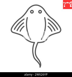 Crampfish line icon, seafood and fish, stingray vector icon, vector graphics, editable stroke outline sign, eps 10. Stock Vector