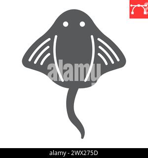 Crampfish glyph icon, seafood and fish, stingray vector icon, vector graphics, editable stroke solid sign, eps 10. Stock Vector