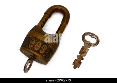 Antique 1890s Brass "Scandinavian" 999 Padlock by Miller Lock Company, Philadelphia - USA Stock Photo