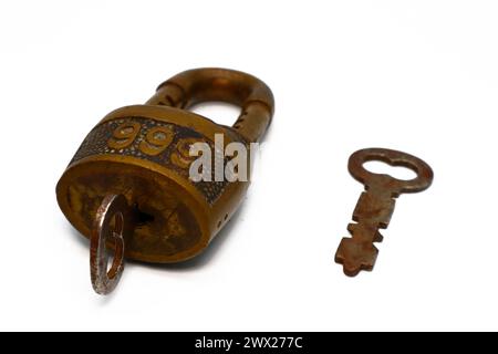 Antique 1890s Brass "Scandinavian" 999 Padlock by Miller Lock Company, Philadelphia - USA Stock Photo