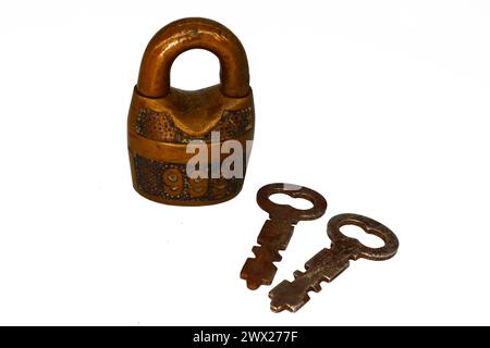 Antique 1890s Brass "Scandinavian" 999 Padlock by Miller Lock Company, Philadelphia - USA Stock Photo