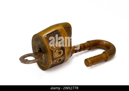 Antique 1890s Brass "Scandinavian" 999 Padlock by Miller Lock Company, Philadelphia - USA Stock Photo