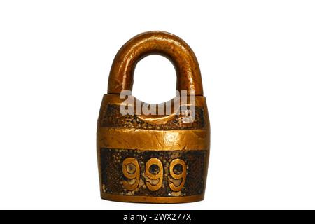 Antique 1890s Brass "Scandinavian" 999 Padlock by Miller Lock Company, Philadelphia - USA Stock Photo