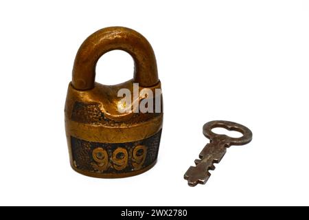 Antique 1890s Brass "Scandinavian" 999 Padlock by Miller Lock Company, Philadelphia - USA Stock Photo