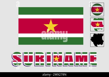 Suriname flag and map in a vector graphic Stock Vector