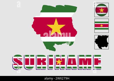 Suriname flag and map in a vector graphic Stock Vector