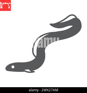 Eel glyph icon, seafood and fish , moray vector icon, vector graphics, editable stroke solid sign, eps 10. Stock Vector