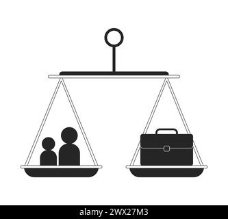 Work life balance scale black and white 2D line cartoon object Stock Vector