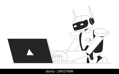 Artificial intelligence black and white 2D line cartoon character Stock Vector