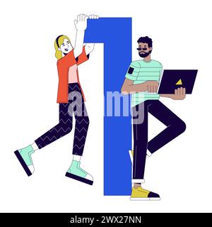 Software development team 2D linear cartoon character Stock Vector