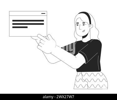 Female programmer black and white 2D line cartoon character Stock Vector