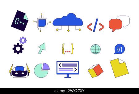 Mobile app development 2D linear cartoon objects set Stock Vector