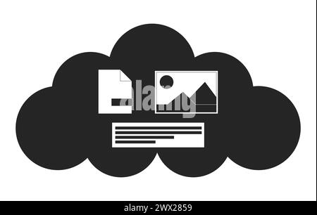 Cloud based data storage black and white 2D line cartoon object Stock Vector