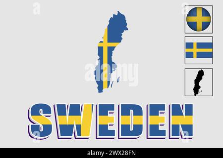 Sweden flag and map in a vector graphic Stock Vector