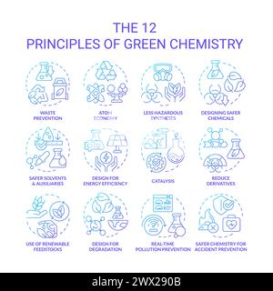 Green chemistry principles blue gradient concept icons Stock Vector