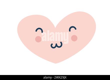 Pink happy heart Love Emoji Icon. Object Symbol flat Vector Art. Cartoon element for web design, poster, greeting card, valentines Day, wedding Stock Vector