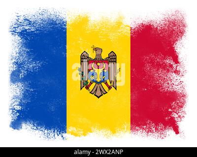 Republic of Moldova country Flag design composed of exploding powder and paint isolated on white background Stock Photo