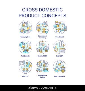 Gross domestic product multi color concept icons Stock Vector