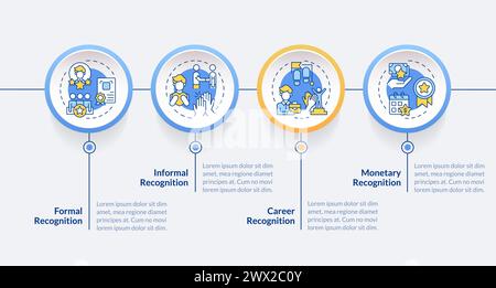 Types of employee recognition blue circle infographic template Stock Vector