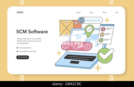 SCM Software concept. Advanced digital solution for global supply chain tracking and management. Interactive technology. Flat vector illustration Stock Vector