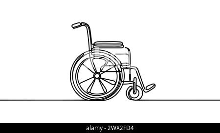 Wheelchair for invalid. Continuous one line drawing. Vector illustration Stock Vector
