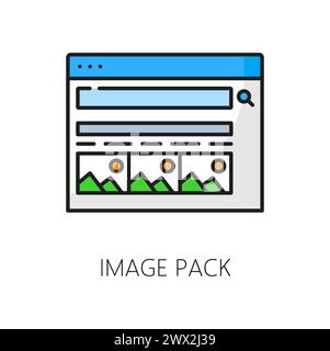 Image pack. Serp icon. Search engine result page, SEO optimization, Internet data audit or search engine result page analysis linear vector sign, web content ranking outline symbol or pictogram Stock Vector