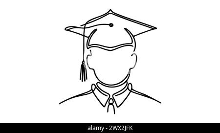 Outline Grad Hand Single continuous line art graduation cap. Celebration ceremony or ...