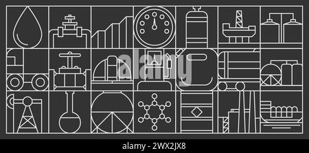 Oil and gas industry abstract modern line geometric pattern, vector background. Oil factory, fuel and petroleum plant pipeline, gasoline and refinery with oil rig platform in geometric line pattern Stock Vector